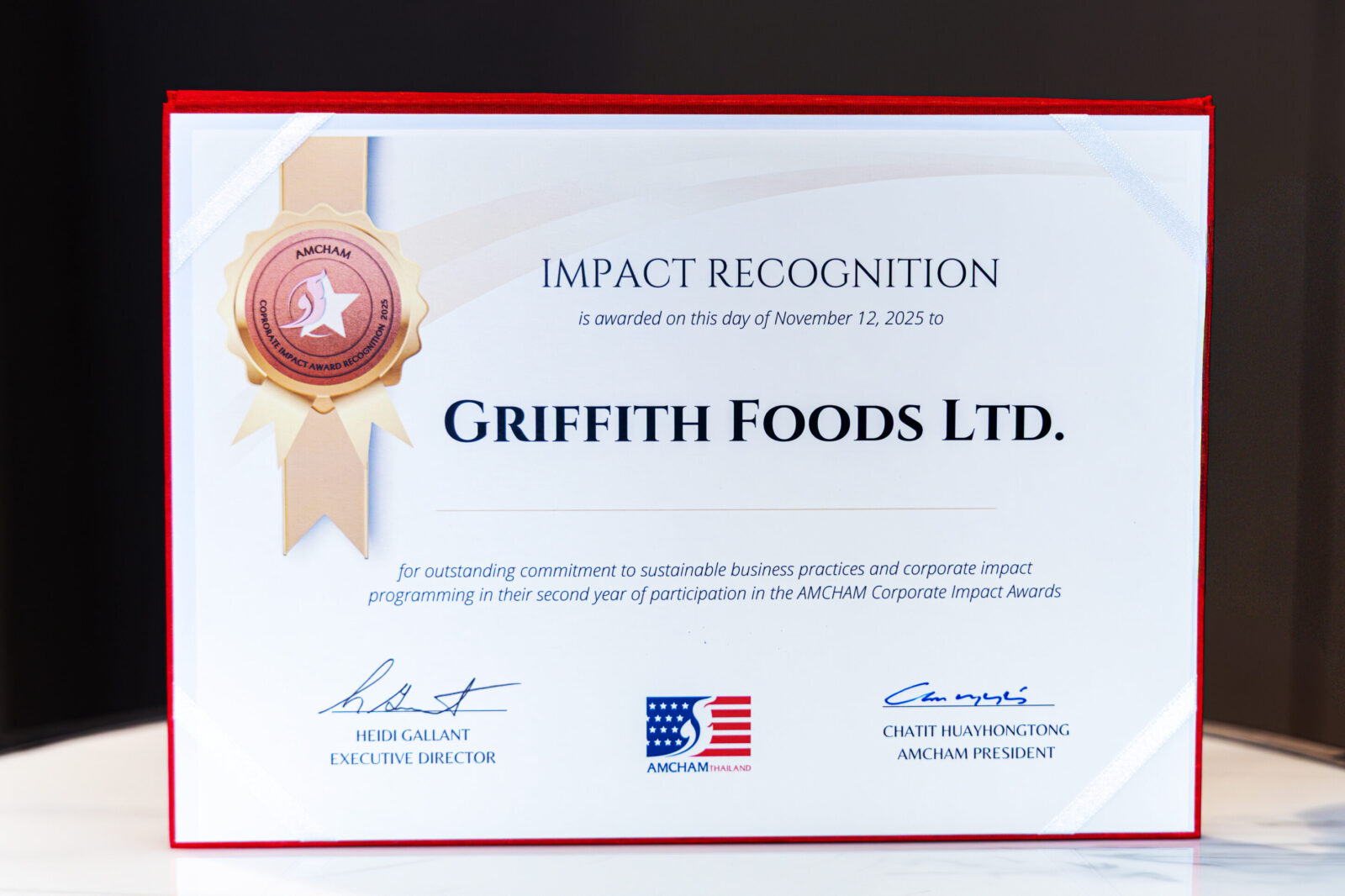 Griffith Foods SEA คว้ารางวัล AMCHAM Corporate Social Impact Recognition 2025 Bronze Level (ระดับทองแดง) ต่อเนื่องเป็นปีที่สอง