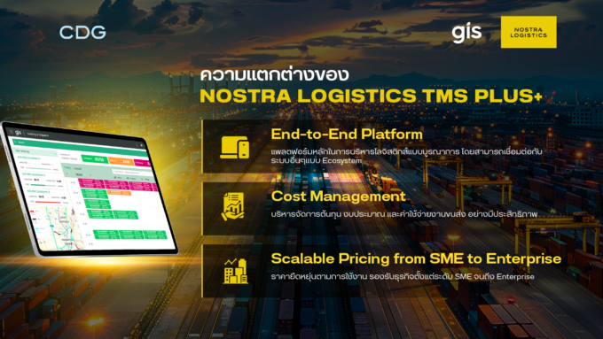 จีไอเอส ดัน NOSTRA LOGISTICS พลิกเกมขนส่งโลจิสติกส์ ยกระดับแพลตฟอร์ม TMS สู่ TMS Plus+ เชื่อมซัพพลายเชนทั้งระบบ หนุนอุตสาหกรรมไทยคุมต้นทุนแม่นยำ รับมือเศรษฐกิจผันผวน